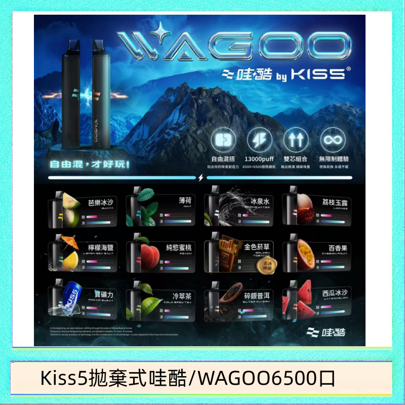 Kis5 6500 WAGOO哇酷Kiss5 6500口拋棄式 | 自由混搭雙口味 | 雙芯組合